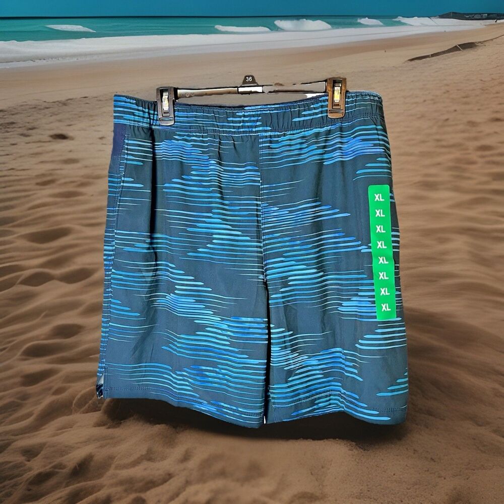 Speedo TechVolley UPF 50+ 4 Way Stretch Swim Shorts Men XL Blue NWT